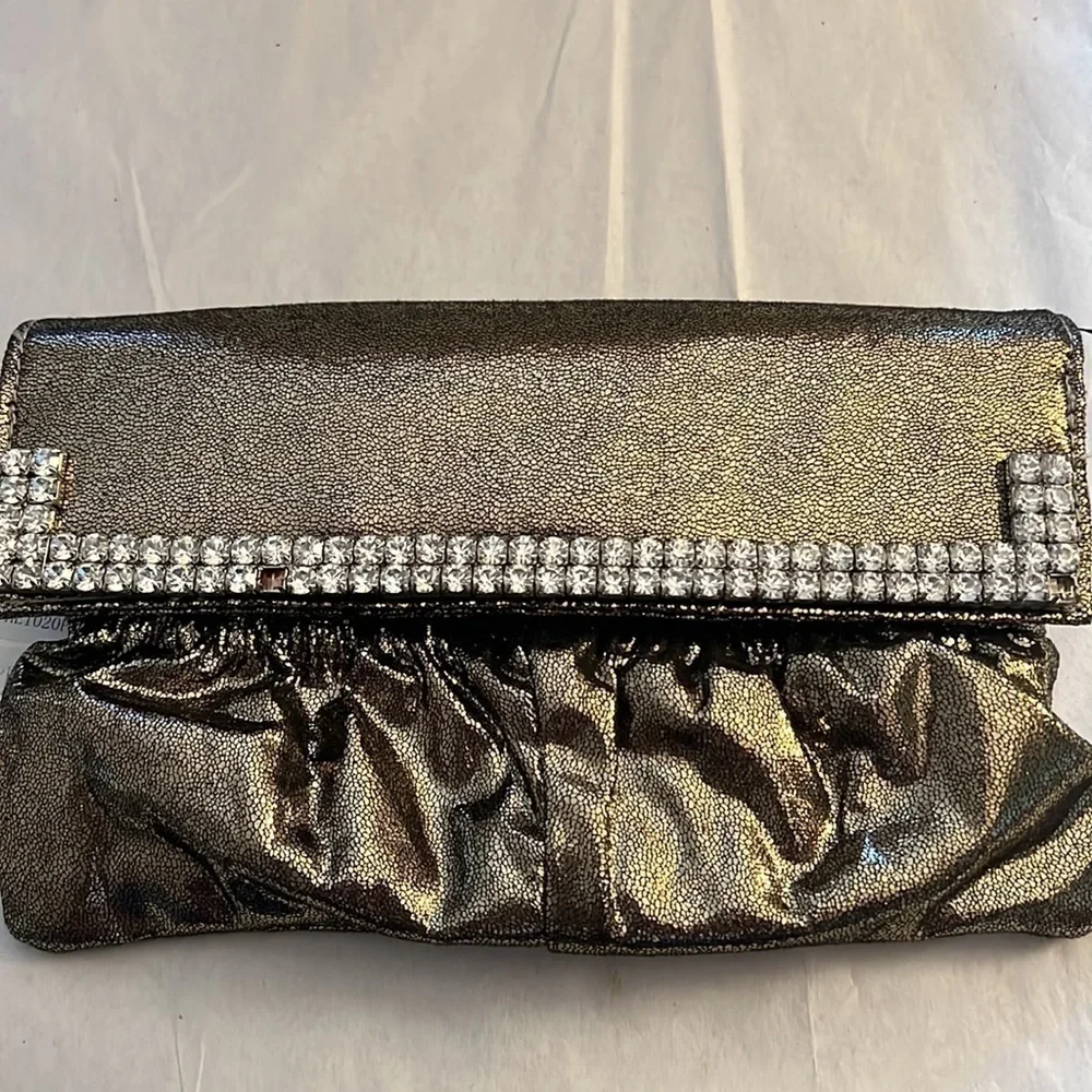 Pewter / rhinestone formal night flap pewter clutch‎ bag